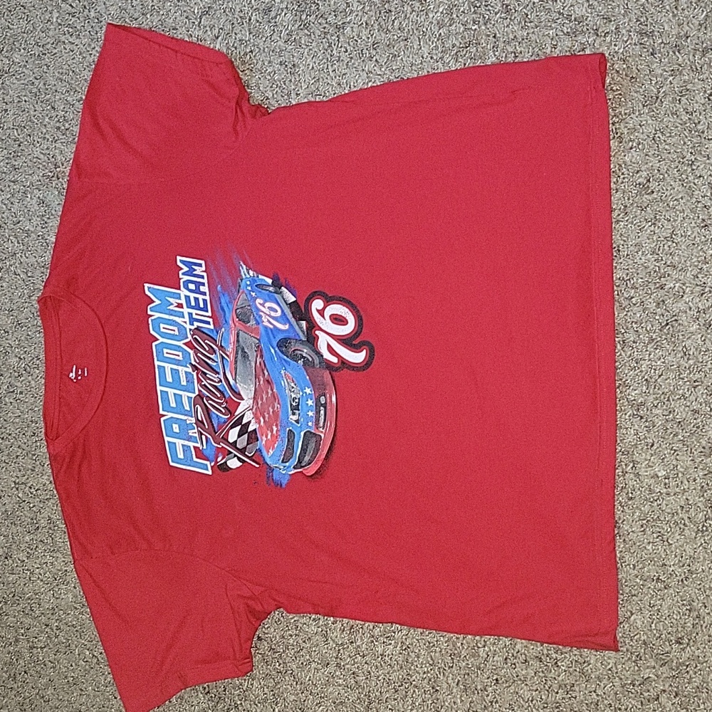 Red and blue race car 4th of july freedom racing team tee shirt men's size 2XL